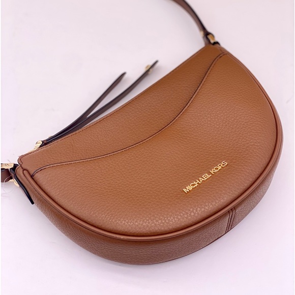 Michael Kors Dover Small Half Moon Crossbody Bag Purse Luggage - Picture 7 of 14